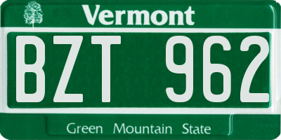 VT license plate BZT962