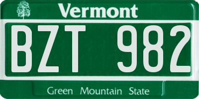 VT license plate BZT982