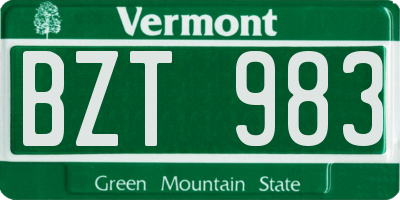 VT license plate BZT983