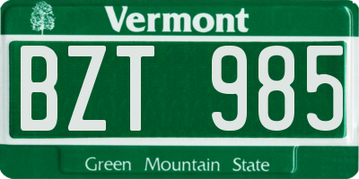 VT license plate BZT985