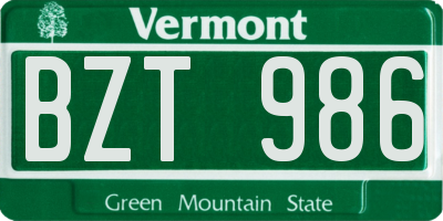 VT license plate BZT986