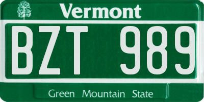 VT license plate BZT989