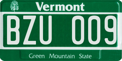 VT license plate BZU009