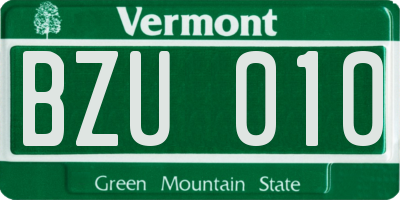 VT license plate BZU010