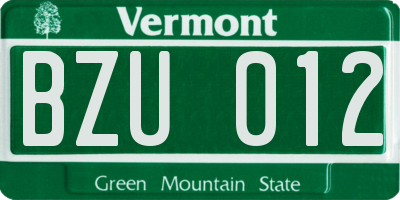 VT license plate BZU012