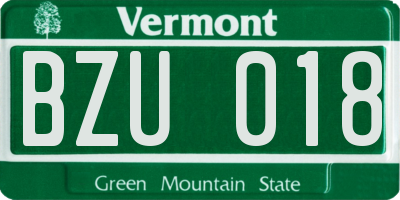 VT license plate BZU018