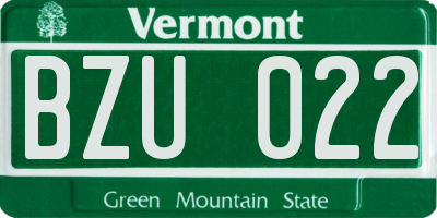 VT license plate BZU022