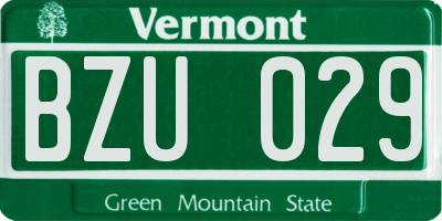 VT license plate BZU029