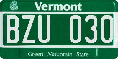 VT license plate BZU030