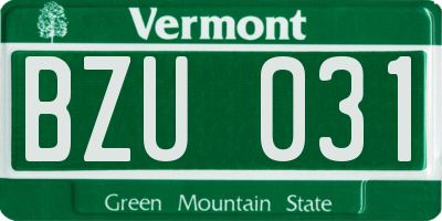 VT license plate BZU031