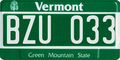 VT license plate BZU033