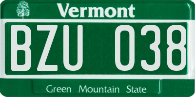 VT license plate BZU038
