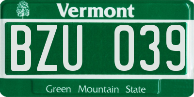 VT license plate BZU039