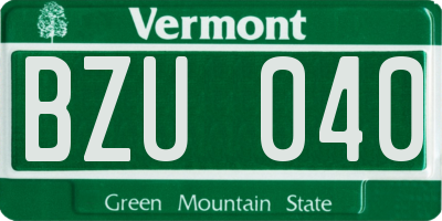 VT license plate BZU040