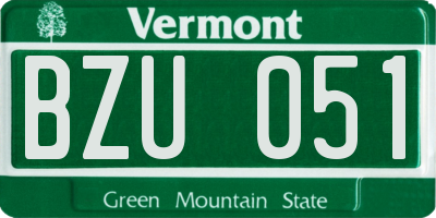 VT license plate BZU051