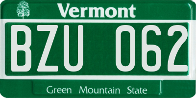 VT license plate BZU062