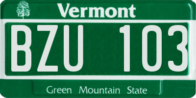 VT license plate BZU103