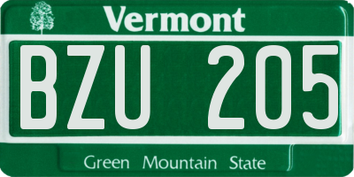 VT license plate BZU205