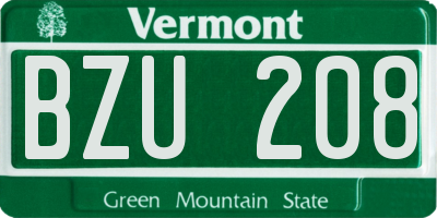 VT license plate BZU208