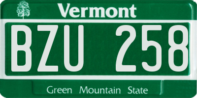 VT license plate BZU258