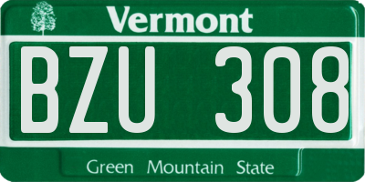 VT license plate BZU308