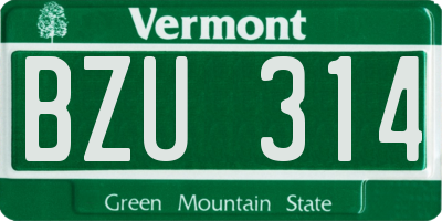 VT license plate BZU314