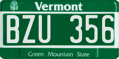 VT license plate BZU356