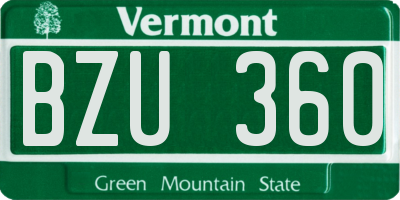 VT license plate BZU360