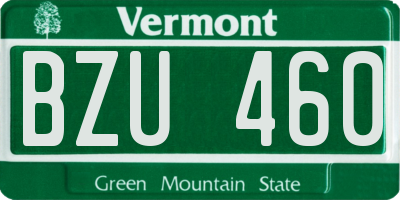 VT license plate BZU460