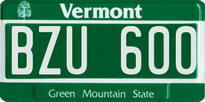 VT license plate BZU600