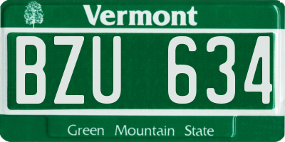 VT license plate BZU634