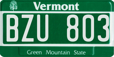 VT license plate BZU803