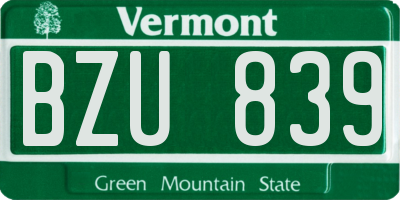 VT license plate BZU839