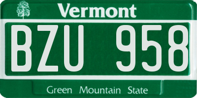 VT license plate BZU958