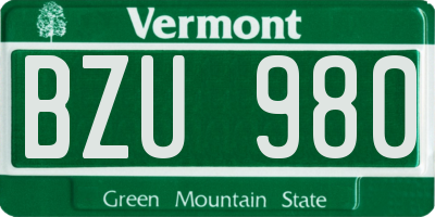 VT license plate BZU980