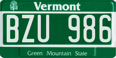 VT license plate BZU986