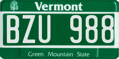 VT license plate BZU988