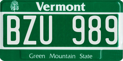 VT license plate BZU989