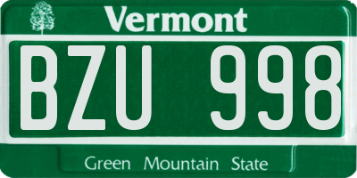VT license plate BZU998