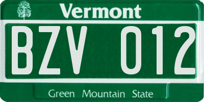 VT license plate BZV012