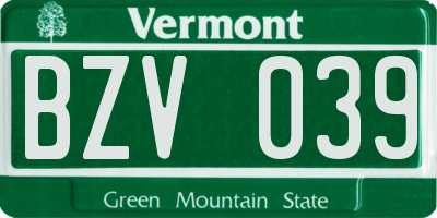 VT license plate BZV039
