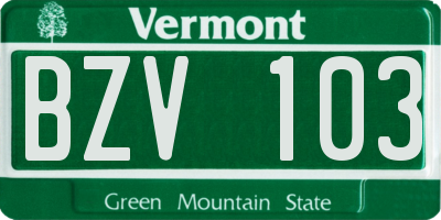 VT license plate BZV103