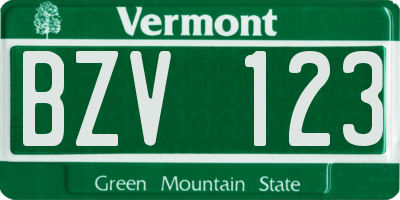 VT license plate BZV123