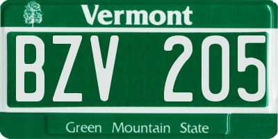 VT license plate BZV205