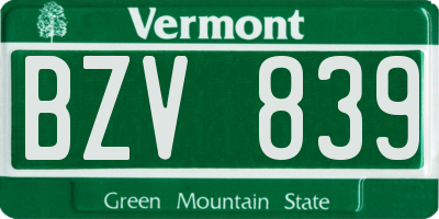 VT license plate BZV839