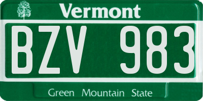 VT license plate BZV983