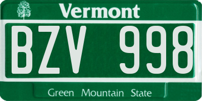 VT license plate BZV998