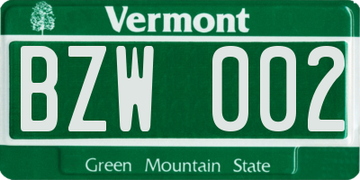 VT license plate BZW002