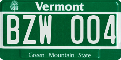 VT license plate BZW004