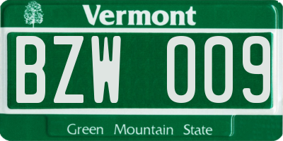 VT license plate BZW009